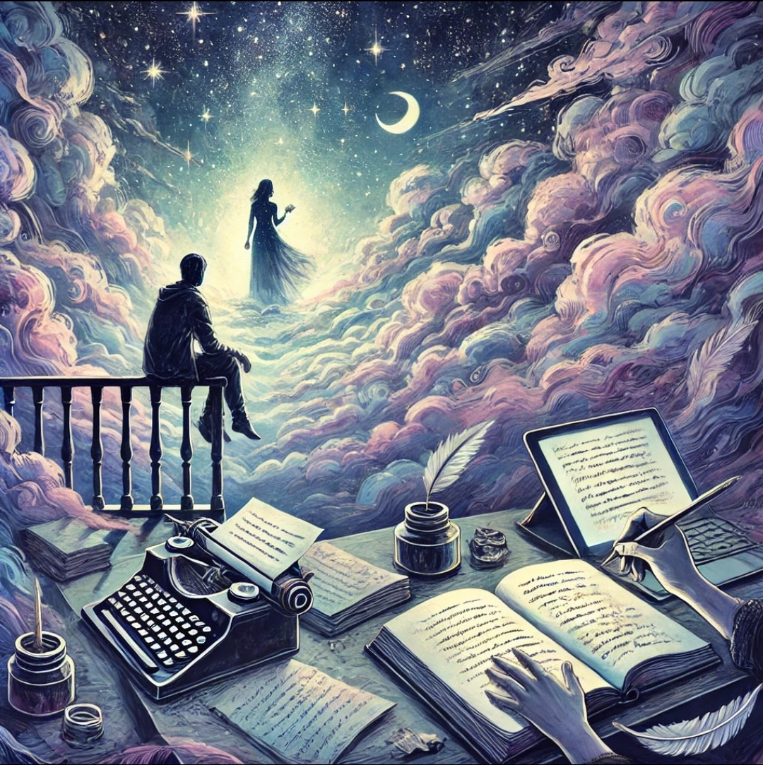 Escrevo sobre a falta:
A falta da sua mão na minha;
a falta do seu corpo no meu.

Escrevo sobre o vazio...
O vazio entre sua boca e a minha;
O vazio entre seu olhar e o meu.

Escrevo, e não basta.
Posso preencher páginas 
e mais páginas de rimas...

A distância não muda.
O amor não muda.
O tempo muda?

Não vi se ele já correu.

Tinta, rascunhos,
telas, bits, bytes,

céus e nuvens.

Entre as linhas celestiais
eu te quero ainda mais.

E cada rima não rimada
encontra-me sonhando
sob as estrelas, na sacada

perdidamente
inteiramente
profundamente
teu.

Alberto Busquets.

#Desafio 025