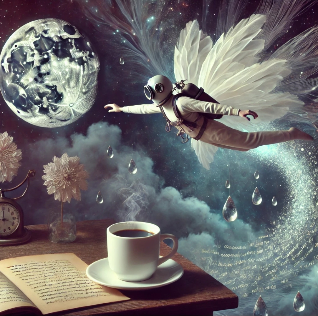 Que o sono me leve...

Usarei asas de pétalas brancas
para conseguir um abraço da lua.

mergulharei às profundezas
do espaço não visto, usando
um escafandro de gotas de chuva.

Jogar-me-ei abismo adentro
enquanto leio os versos do vento

para despertar
e duvidar
desses conceitos caretas
de "Realidade".

Um café,
e esquecerei meus atos...

Porém eles continuam ali,
realizados:
pois, em sonho,
os fiz de verdade.

Alberto Busquets.

#Desafio 050