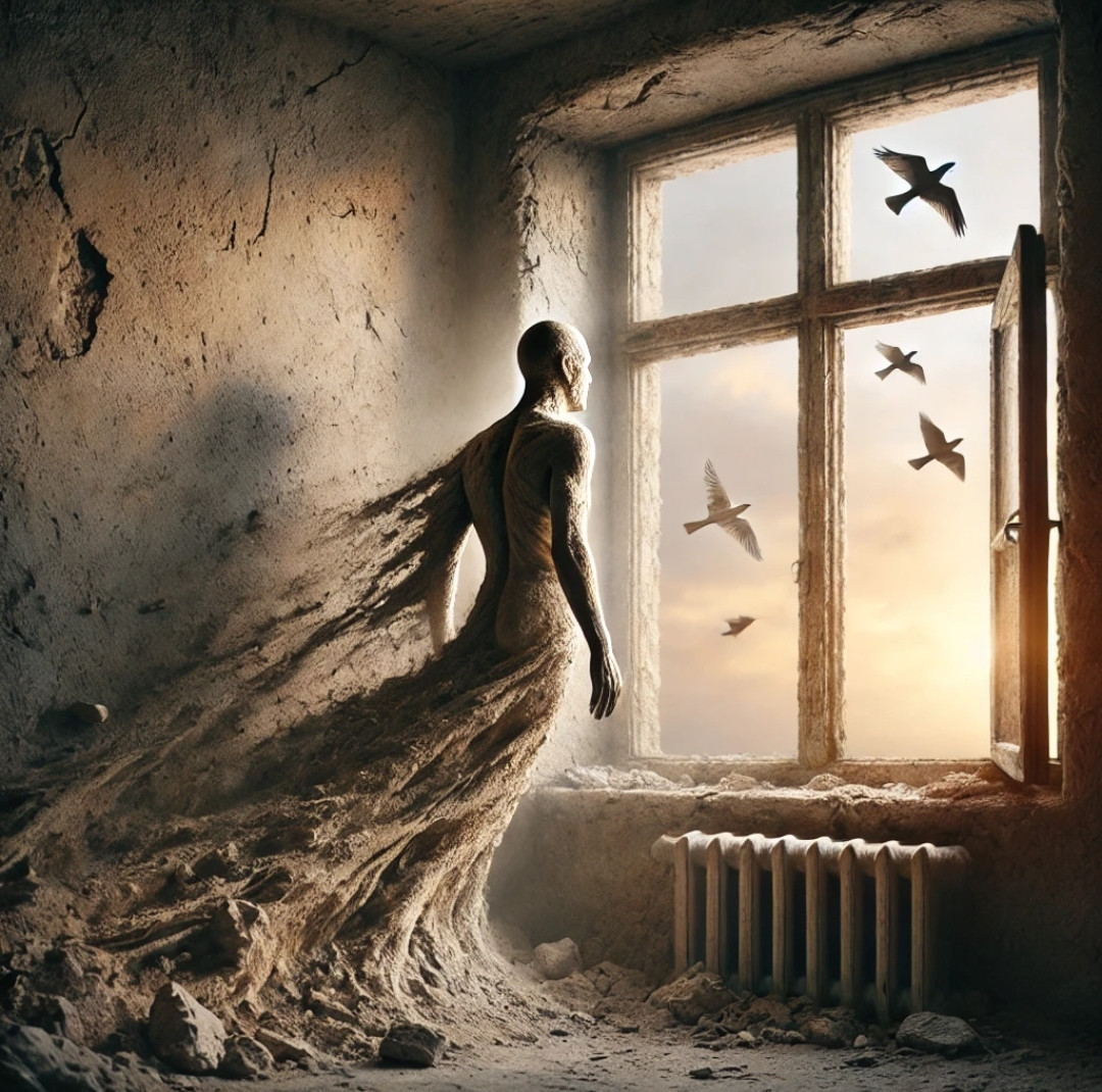 Minhas vidas vão seguindo
          Minhas dúvidas vão sumindo
          Decolando da minha janela.

Eu, constante, fiquei.

Sempre fico,
          como se eu fosse
          o próprio ficar.

Cada vez mais rijo,
         mais lítico, mais pedra.

Não demora, agora:
         já já serei eu o aparante

Parapeito rochoso
         da janela de outro
         ficante. 

E ao fim, desmoronar.

Alberto Busquets.

#Desafio 074