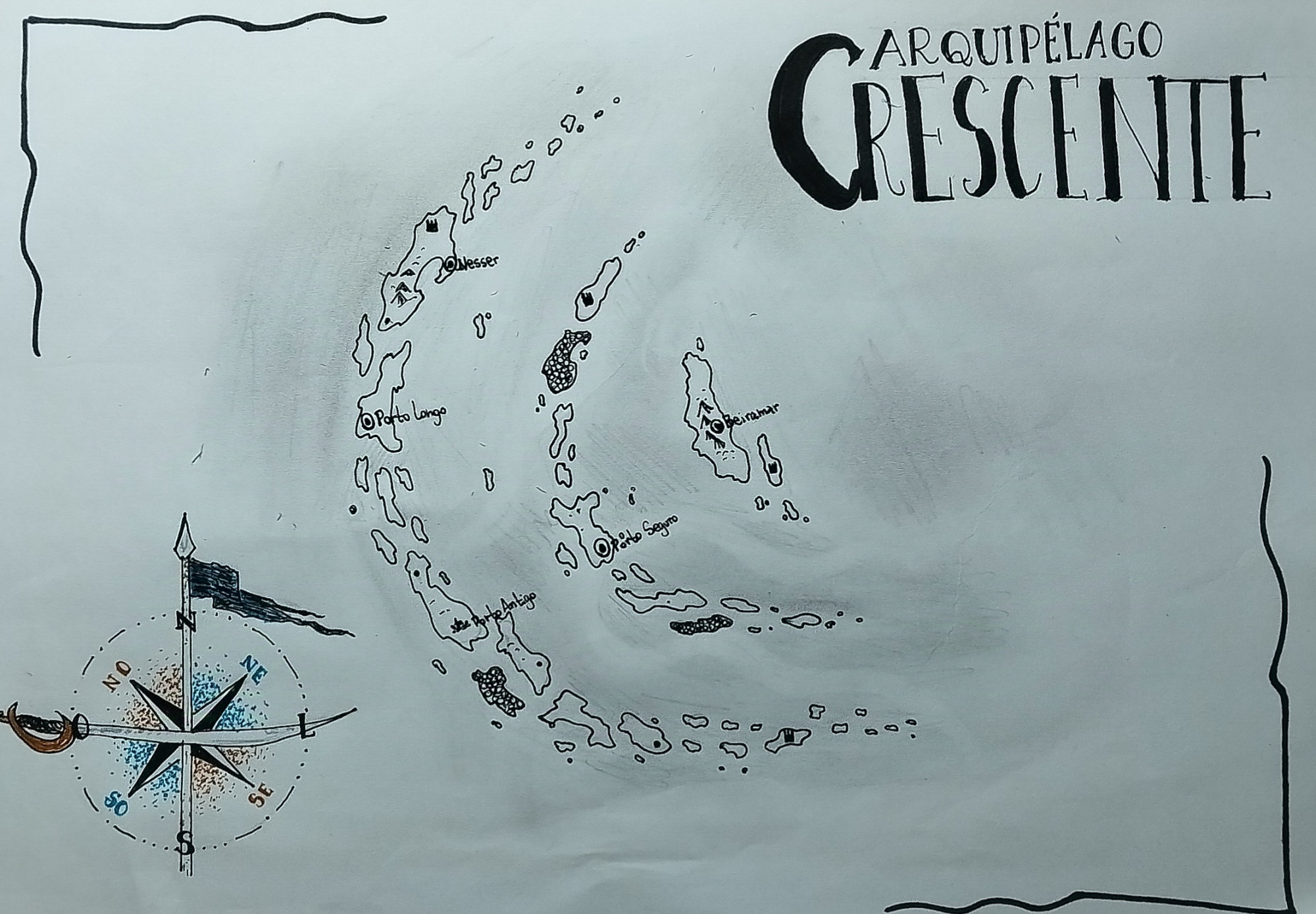 #Desafio dos 365 dias, dia 17:

A lendas dizem que o Arquipélago Crescente se formou durante a Guerra da Ruína. O impacto da queda de um enorme titã, jogado das alturas pelos deuses que o enfrentavam, moveu a terra e fez subir várias ilhas.

Hoje esse arquipélago é dominado por piratas, que usam seu formato e os recifes a sua volta como forma de proteção, e sua posição estratégica para iniciar suas viagens.

(Ainda esse ano saem histórias nesse arquipélago)