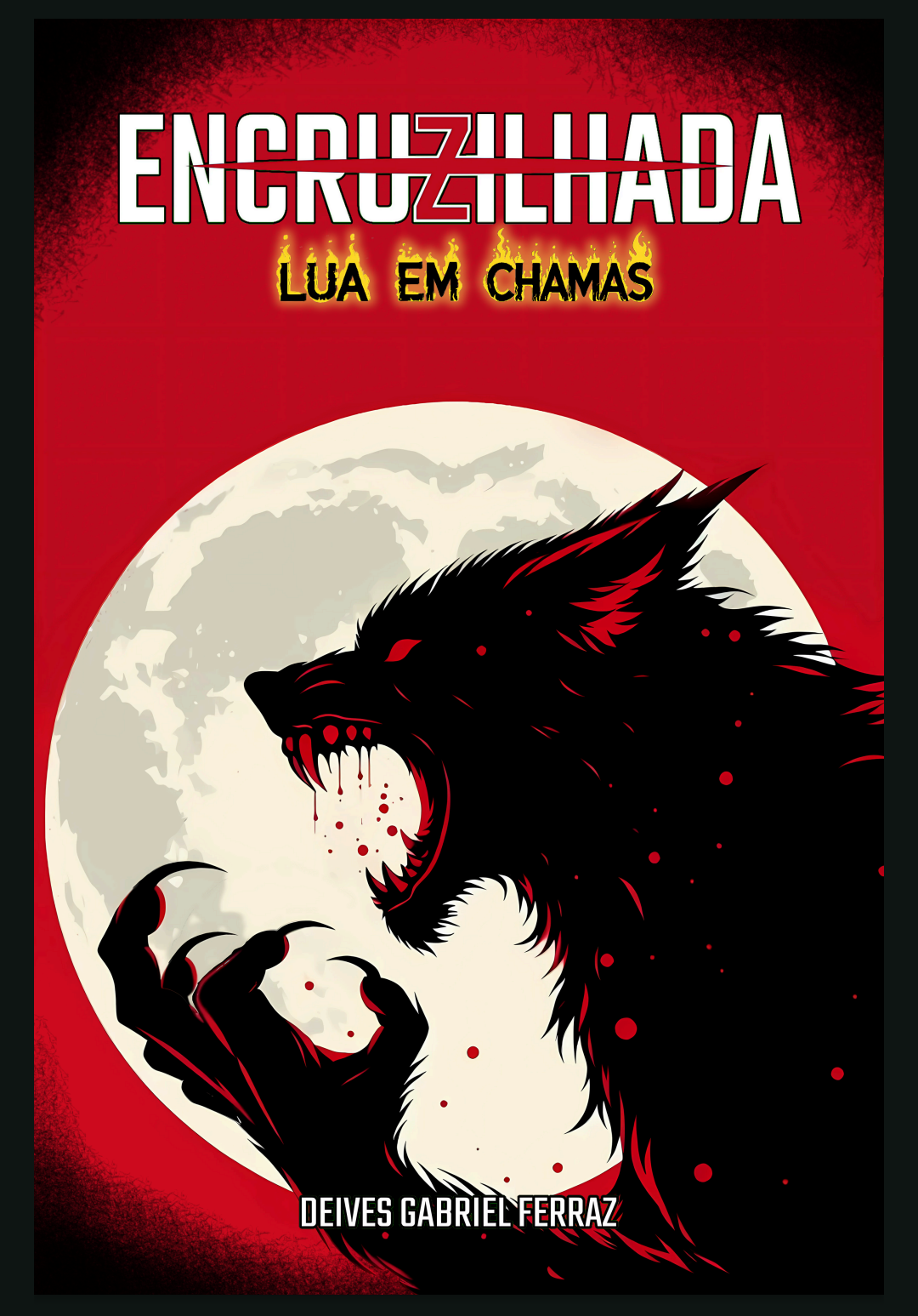 O livro ainda não está finalizado!! Mas já tô ansioso pra mostrar meu segundo trabalho independente pra vcs!! Aqui vai a capa de Encruzilhada Lua em Chamas 😁