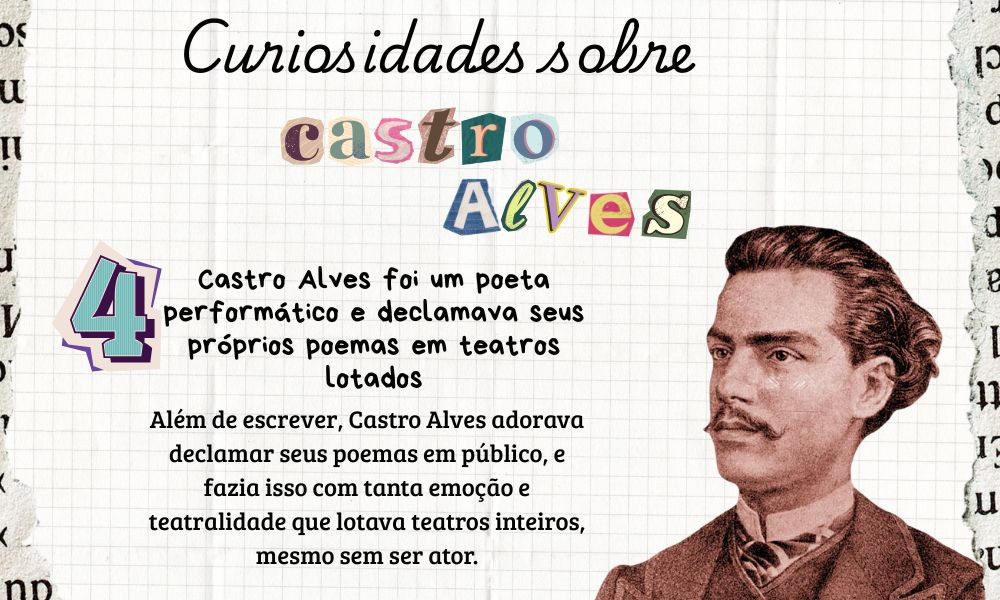 Mais um dia de curiosidades sobre Castro Alves!
Quer conferir as três primeiras? É só dar uma olhadinha nas postagens anteriores do perfil.
E não se esqueça de explorar a obra do autor, que está sendo disponibilizada no perfil parceiro @classicos!