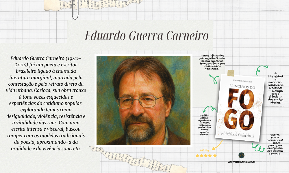 "✨ Eduardo Guerra Carneiro (1942–2000) foi escritor e pensador espiritual brasileiro, autor de obras que unem fé, reflexão e busca interior. Em livros como Princípios do Fogo Espirituais, explorou a força transformadora da espiritualidade e da consciência, propondo caminhos de autoconhecimento e renovação. Sua escrita é marcada pelo desejo de iluminar a vida cotidiana com profundidade e esperança. 📚✨

<a href="https://www.literunico.com.br/books/1282">Aqui!</a>

#EduardoGuerraCarneiro #literunico #espiritualidade"