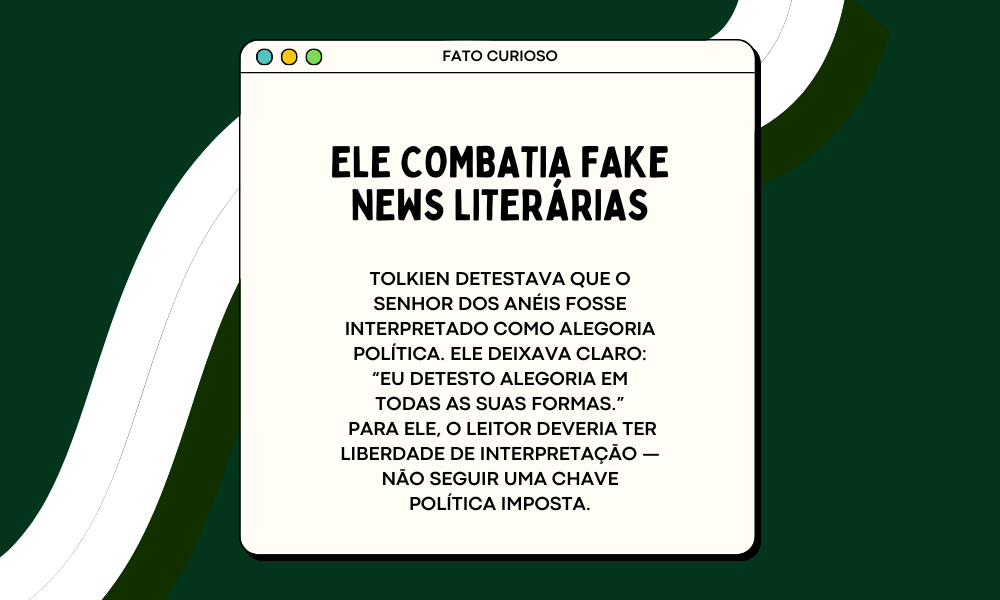 "✨ Hoje é dia de mergulhar no universo de Tolkien! ✨
Se você ama a Terra-média, elfos, hobbits e histórias que parecem respirar sozinhas, o post de hoje é para você.
Vem descobrir um pouquinho mais sobre o criador de um dos mundos mais amados da literatura — é só deslizar para o lado. 🧙‍♂️📚✨

#Tolkien #TerraMedia #SenhordosAneis #OHobbit #LiteraturaFantástica #Literunico #AutorDoDia"