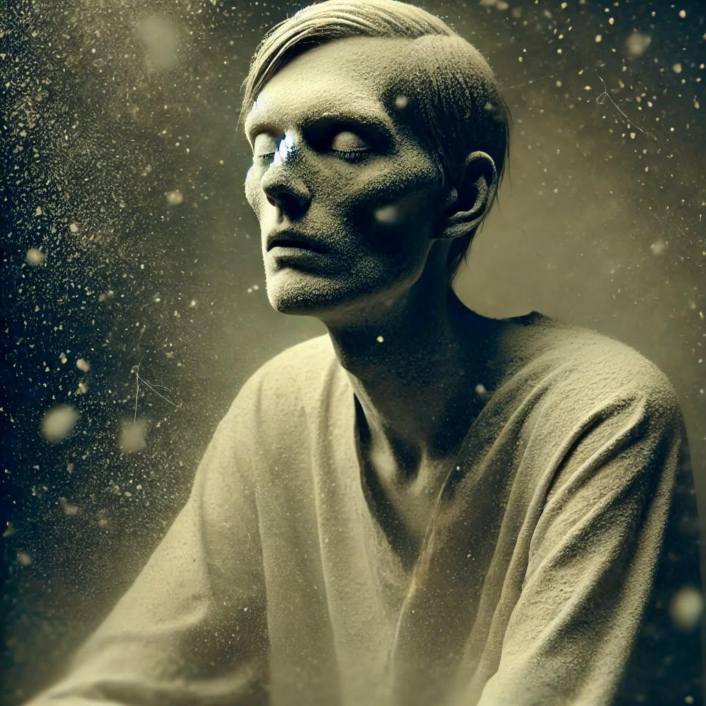 #Dia 227
Torpor

Adormece.
Sem sono, sem sonho,
O corpo se entrega,
A mente descompassa.

Paira.
Um sabor sem textura,
Preso no tempo,
Que não se pode desenrolar.

Torpor
Entre a pele e o ar.
É o som do cansaço ou
Do que não vai voltar.

Nem dor, nem prazer,
Estático, parado.
Torpor está! 
Zumbi mumificado

E ao tocar o limite,
Quem dera acordar.
Mas nele,
Há medo
De sentir,
De pulsar.
De estuporar

Eder B. Jr.