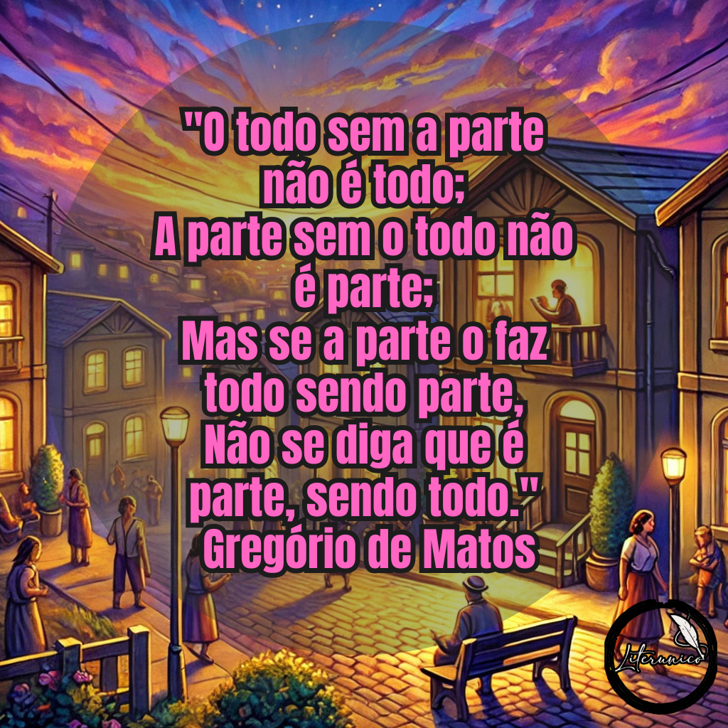 #Bom dia!

Palavra do dia: #𝕍𝕀ℤ𝕀ℕℍ𝔸ℕℂ𝔸

Frase do dia: "O todo sem a parte não é todo;
A parte sem o todo não é parte;
Mas se a parte o faz todo sendo parte,
Não se diga que é parte, sendo todo."
— Gregório de Matos

23 de dezembro de 2024:

Dia do Vizinho.

Aniversariantes:

Gregório de Matos (1636) — Poeta barroco brasileiro, conhecido como "Boca do Inferno".

Carla Bruni (1967) — Cantora, compositora e ex-primeira-dama da França. @carlabruniofficial

Eddie Vedder (1964) — Vocalista da banda Pearl Jam. @eddievedder

Claudia Raia (1966) — @claudiaraia