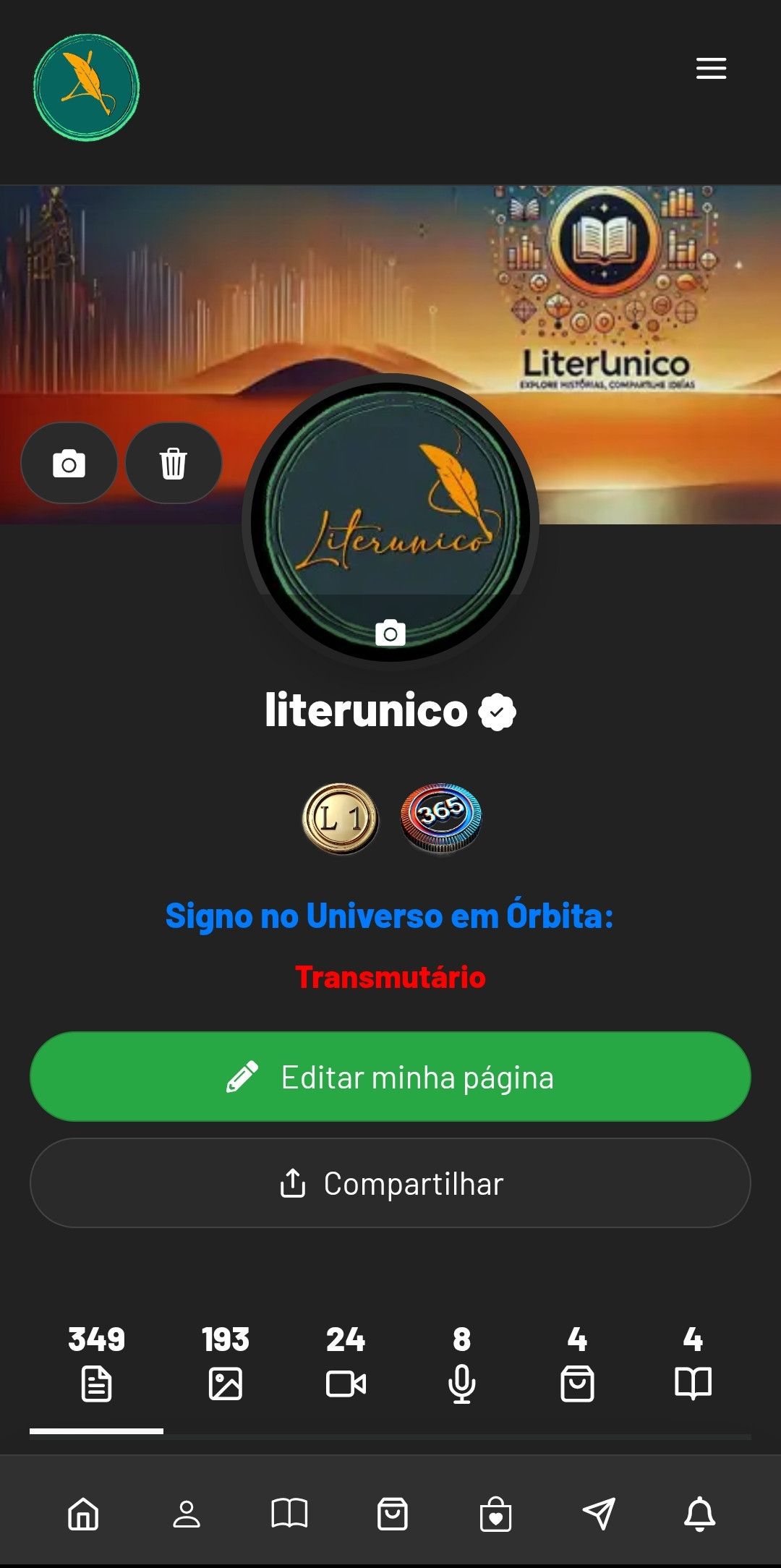 Quer saber qual é seu signo no Literunico do Universo em Órbita e deixar ele ativo na exibição do seu perfil?
Só ir em "Editar minha página", no menu e depois clicar na caixa de seleção para ativar! 
Em breve, as descrições e as mensagens direcionadas!
