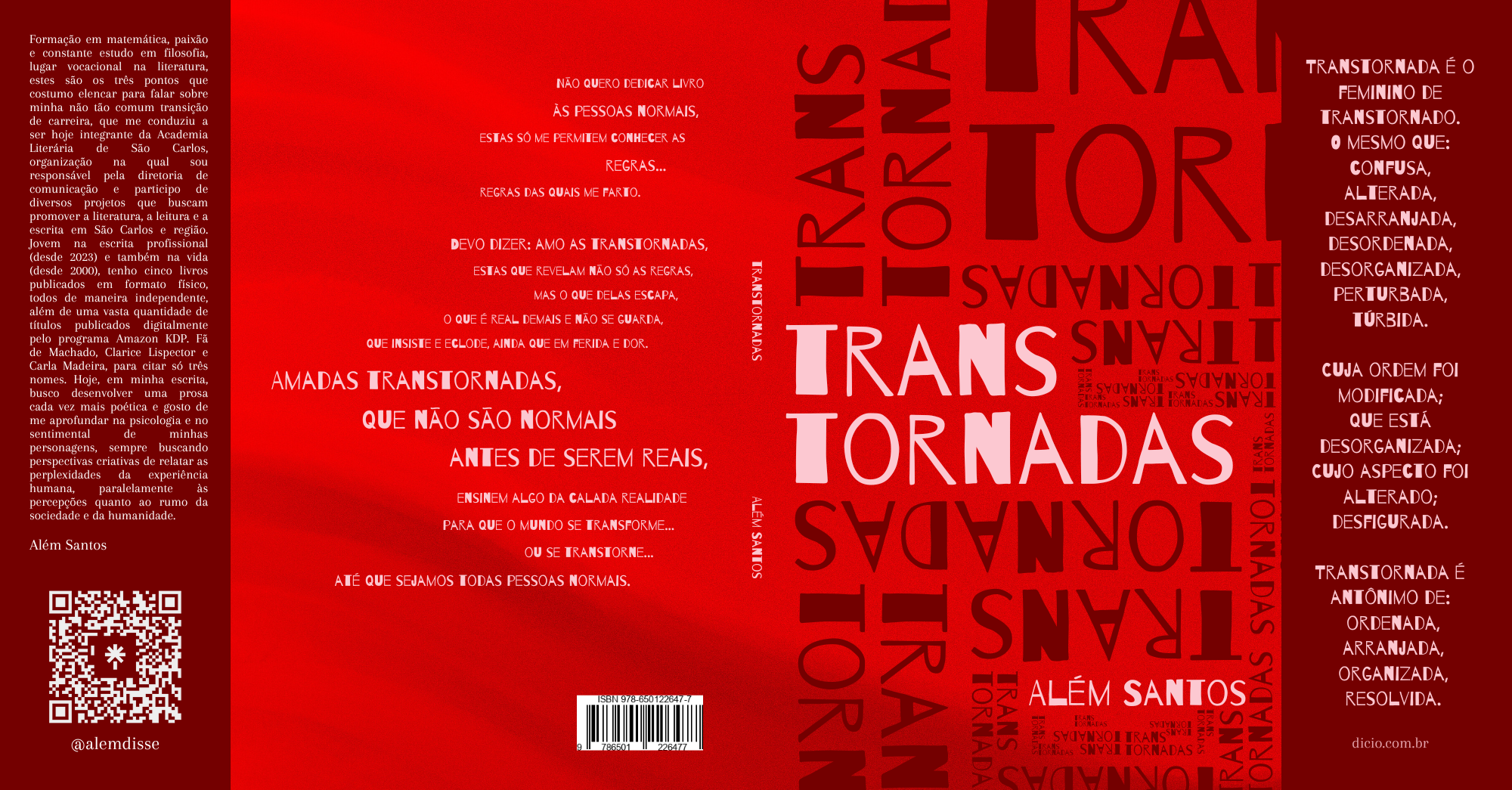 Não quero dedicar livro
às pessoas normais,
estas só me permitem conhecer as
regras...
regras das quais me farto.
Devo dizer: amo as transtornadas,
estas que revelam não só as regras,
mas o que delas escapa,
o que é real demais e não se guarda,
que insiste e eclode, ainda que em ferida e dor.

Amadas transtornadas,
que não são normais
antes de serem reais,
ensinem algo da calada realidade
para que o mundo se transforme...
ou se transtorne...
até que sejamos todas pessoas normais.

https://a.co/d/aDaXlq1

Livro de contos, versão física disponível pela loja Literúnico 😁