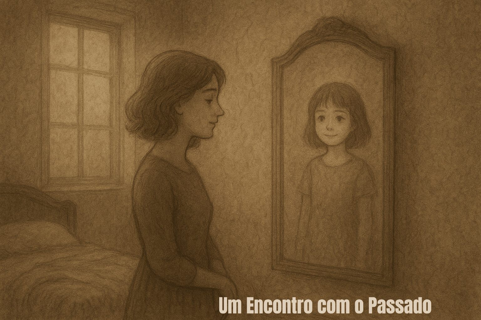 Um Encontro com o Passado

Ela olha para o ambiente vazio e assim permanece por instantes. Algo dentro dela pulsa ao pensar nele, uma conexão sem nome, sem tempo. Seria saudade? Seria desejo? O vazio responde em silêncio. O cenário parece agora um esquisso sem moldura.

Seus olhos passeiam pelo quarto frio, e ela aspira o perfume perdido nos lençóis. Sente seu sabor misturado ao das cerejas maduras que ficaram no cristal. Num impulso incontrolável, estremece ao lembrar-se de seu corpo sendo invadido pelo jorro de luz que selou o momento e a uniu ao abraço único.

Procurando pela resposta que não vem, depara-se com a menina que desfila diante de si. Olha para o plano reto e busca, na transparência dos olhos da criança, decifrar a imagem desfocada da criatura que se apresenta a ela. A figura inerte esboça uma risada estranha e tenta preservar mistérios envoltos na engenharia do tempo.

O caminho refletido conduz a uma estrada poeirenta e desconhecida, que esconde dias vividos e a chave de sua essência. Ela abraça o vazio, tentando proteger seu fruto esquecido no passado. O lugar revela sua presença, que caminha de mãos dadas com seu homem em uma época que se foi.

A madrugada a desperta, trazendo o hálito fresco dele, que ainda sopra palavras de repouso para dentro do seu sono. Ela busca desesperadamente por algo que escapa entre os dedos, um fio de néon que cintila e se dissolve antes que possa ser tocado. No vácuo lento do tempo, tem consciência da presença do companheiro quando se sente impregnada pela intimidade de seu corpo.

A imagem borrada traz um sorriso seguro que desabrocha nos lábios de mulher vivida. No reflexo gasto, a linha entre a menina e a mulher se desmancha. Quem ela é agora? Quem era antes? No espelho do instante, a menina e a mulher se fundem — e dela renasce o encanto que escreve o tempo.

@rschumaher