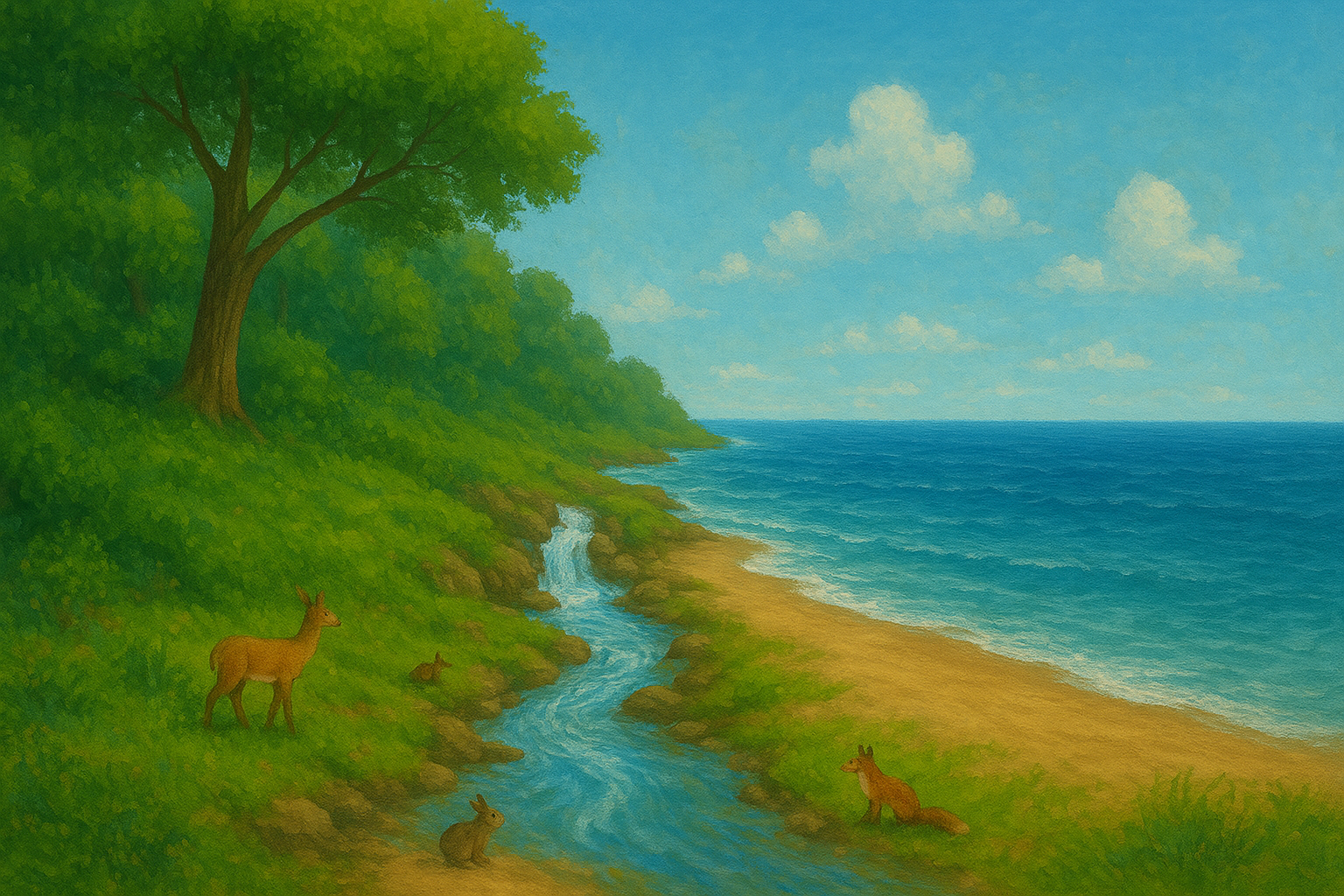 O Riacho que Desejava ser Mar

Mais que opinião alheia, importa a verdade que você carrega de si.

Ele nascia no alto da serra, entre árvores frondosas, com uma vista deslumbrante. Deslizava pelas fendas feito um véu de noiva: leve, sereno, quase etéreo. Os animais que habitavam aquele lugar o observavam e murmuravam:

— Ele é estreito, raso… suas cachoeiras não têm cor. Nada se compara ao mar, vasto, profundo, da cor do céu.

O riacho, de tanto ouvir, começou a acreditar. Cada vez que olhava lá do alto, sentia-se pequeno, insignificante. Afinal, era apenas um fio de prata, e o rival, imenso, parecia ter todo o poder do mundo.

Ele observava os navios cruzando o tapete azul e se entristecia ainda mais. Queria ser gigante, abrigar tubarões, ser palco das acrobacias das baleias, berço de pérolas. Em suas piscinas só nadavam peixinhos, que refletiam sua pequenez. Mas o desejo de crescer era intenso. Sonhava em encontrar aquele que lhe causava inveja e perguntar-lhe o segredo da grandeza.

De tanto desejar, a força de seus pensamentos provocou uma tempestade em seu próprio abrigo. Rochas enormes rolaram da montanha em fúria e caíram lá embaixo com estrondo. Ignorando o desastre que havia provocado, ficou orgulhoso: se as pedras podiam descer, ele também podia. Então, deixou-se levar pela chuva torrencial, esticou seus braços fluentes e deslizou até a praia.

Ao chegar à areia, o sol era intenso e seu líquido cristalino se turvou, misturado à terra, à poluição e à pressa. Desesperado, correu em direção ao sonhado arquétipo. Uma onda veio ao seu encontro e o envolveu num abraço firme e salgado. O rio, assustado, se deixou levar. Misturou-se à maré profunda, sentiu o gosto do sal, das embarcações, a densidade do oceano, o poder que antes lhe parecia inalcançável.

Então ouviu pessoas comentando sobre sua beleza, sobre a delicadeza de sua bruma multicolorida, sobre a importância de suas águas cristalinas. Olhou para cima e sentiu vergonha dos sentimentos que carregava dentro de si. Saudade da origem, do silêncio, do verde da serra, das flores, da pureza de sua nascente.

E foi assim que descobriu seu valor: cada um tem sua medida, seu brilho. Ele era doce, essencial, único. E sua beleza, diferente da do mar, era igualmente grandiosa.

Infiltrou-se no solo o mais fundo que pôde, aconchegou-se num lençol freático e se deixou levar de volta ao seu leito no topo da colina, onde vive até hoje, amigo de todos os seres da floresta, mas sem permitir que a opinião alheia interfira em sua autoestima. Havia aprendido: ignorava o que pensavam sobre ele. 

Agora sabia seu valor.