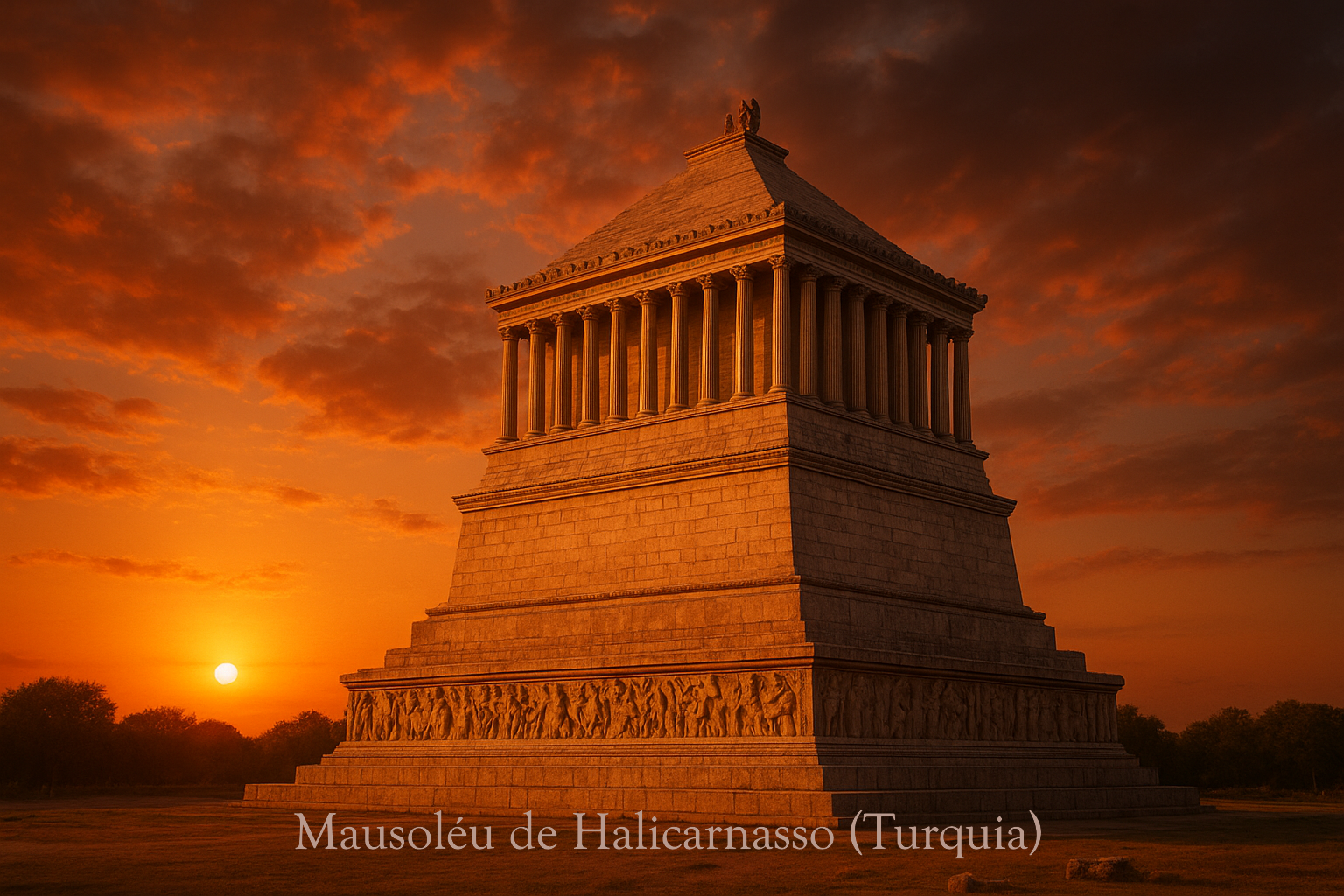 CAPÍTULO - III

💔 Maravilha Antiga – Mausoléu de Halicarnasso (Turquia)
A luz baixa, e o clima fica romântico e trágico se entrelaçam.
Surge o Mausoléu, com o coração arquitetado.
Erguido para homenagear Mausolo, o rei da Cária —
uma obra do amor de Artemísia, sua esposa.
Tem pilares, esculturas e uma pirâmide no topo:
mistura de estilos gregos, egípcios e lícios — “arquitetura fusão” antes de virar moda.
Ele suspira:
— Fui construído pela saudade.
E pela dor de uma união que nem a morte separou…
A audiência suspira.
Finalmente alguém sensível!
________________________________________
🤍 Maravilha Moderna – Taj Mahal (Índia)
E então, a porta se abre para… o maior romance em mármore já vivido.
Erguido pelo imperador Shah Jahan para sua amada Mumtaz Mahal.
Simetria perfeita, cristais semipreciosos, reflexos de lua no rio Yamuna…
O Taj Mahal avança entre seus quatro minaretes:
— Amor também me ergueu.
Mas para lembrar que a saudade pode ser bela como lápis-lazúli.
— Sou poema, sou lágrima, sou cúpula costurada com fios de ouro.
Eles trocam um olhar cúmplice.
O Mausoléu fecha os braços em colunas e pergunta:
— Copiou minha ideia de luto luxuoso?
Antes de você, quem chorava em mineral branco era eu!
O Taj responde com charme:
— Halicarnasso, por favor… sua beleza inspirou a minha.
Mas convenhamos: eu sou a versão de luxo.
O Mausoléu encara o destino em ruínas e conclui:
— O amor verdadeiro sobreviveu. A paixão de uma Artemísia me ergueu e você foi construído em memória a joia mais rara de um imperador. Permanecemos eternos.
Os espectadores se emocionam.
Até Zeus enxuga uma chispa discretamente.
________________________________________
🗿 Maravilha Antiga – Colosso de Rodes (Grécia)
Música épica ecoa.
A estátua de trinta e dois metros de altura, feita de bronze — um super-herói da Antiguidade — entra. Ainda com o olhar que guarda o porto, ele caminha com passos pesados.
O deus grego diz:
— Eu sou o protetor das navegações. Titã, deus do Sol.
Primeiro “supercolosso” que o mundo já viu!
Eu vislumbro a grandeza de Rodes. Sob meus pés, o Egeu pede passagem.
Um terremoto me derrubou do pedestal.
Os paparazzi antigos ficaram traumatizados com o meu tombo colossal.
O auditório faz reverência imediata.
________________________________________
🏛️ Maravilha Moderna – Coliseu (Itália)
Rugidos de feras ecoam. Ele entra.
Eis então a maior arena de gladiadores que Roma já ergueu:
cinquenta mil espectadores, batalhas, espetáculos, um mundo inteiro gritando “Ave!”.
O Coliseu observa o colega grego:
— Me desculpe, mas… ser “colosso” não é só altura.
— É aguentar o peso da história sem cair na primeira trepidação.
O Colosso cruza os braços de bronze:
— Querido, você faz o mundo acreditar que tapas e leões são entretenimento saudável…
O Coliseu responde orgulhoso:
— Espetáculo é espetáculo.
E eu ainda sou o cartão-postal mais clicado do nosso continente.
O Colosso dá uma piscadela metálica:
— Ok… você é grande.
— Mas “colosso”, só eu.
A plateia vai ao delírio.
O narrador quase precisa intervir com escudos e calmantes homéricos.
________________________________________

O desfile continua no Capítulo IV